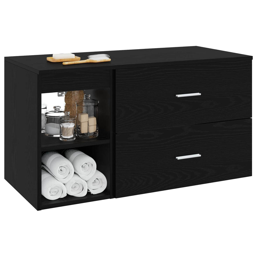 Badkamermeubelset 2 pcs Zwart eiken Bewerkt hout