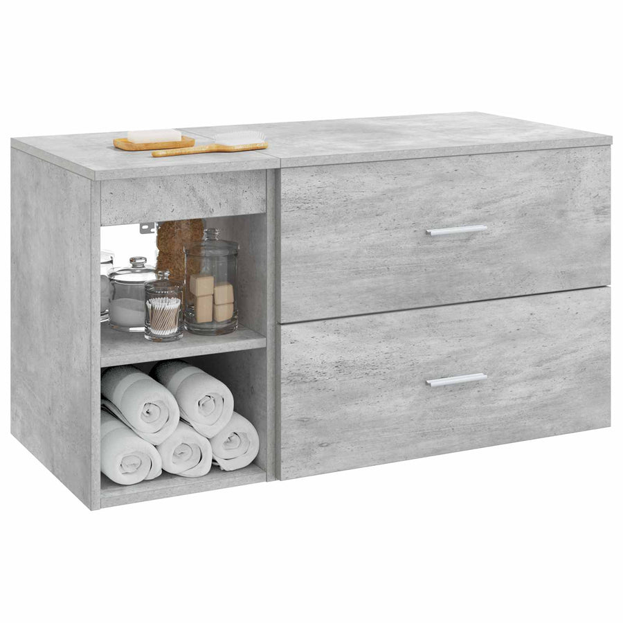 Badkamermeubelset 2 pcs Betongrijs Bewerkt hout