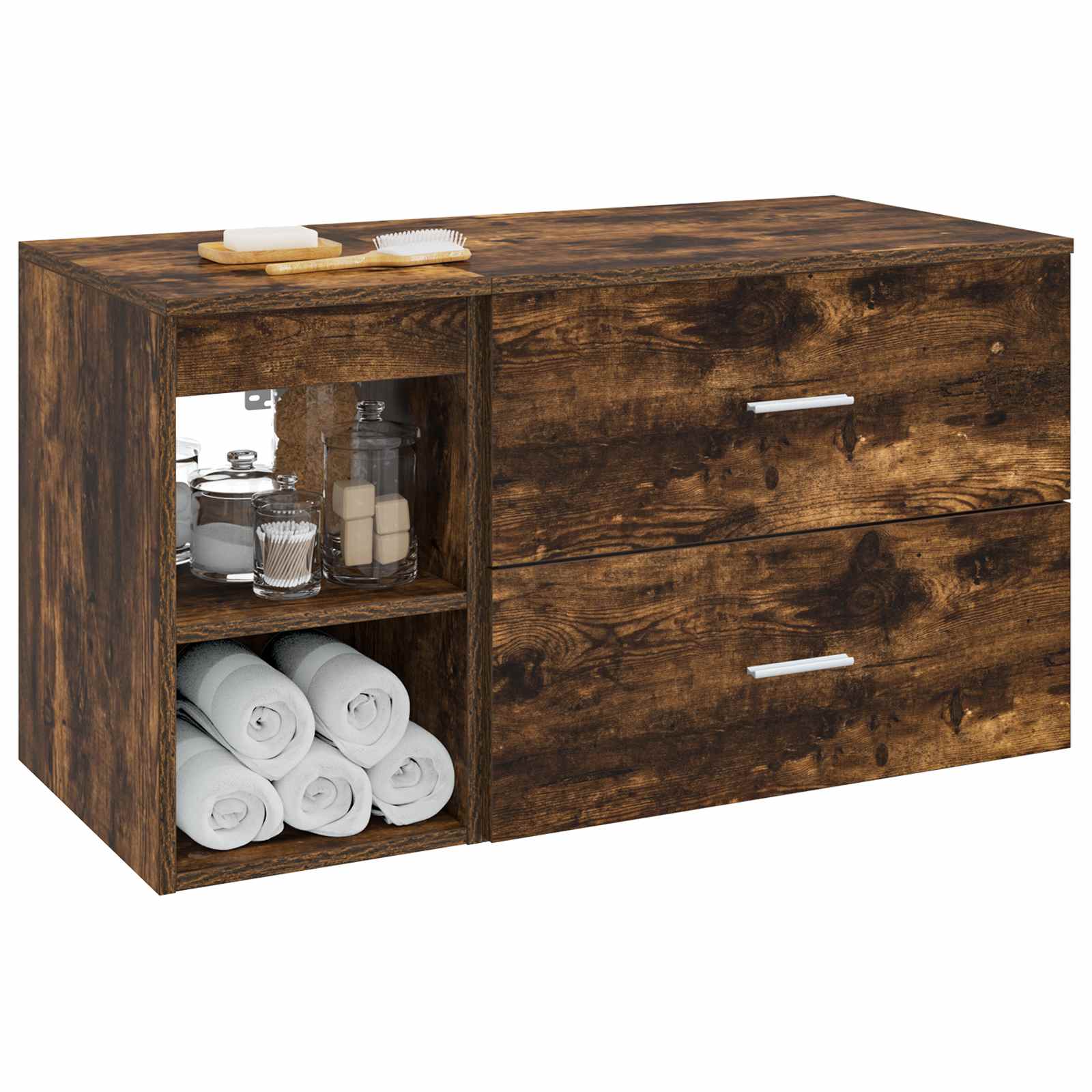 Badkamermeubelset 2 pcs Gerookt eiken Bewerkt hout