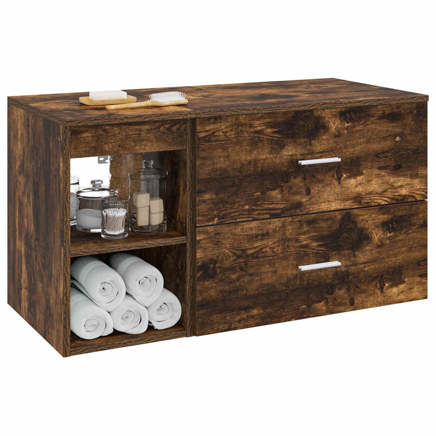 Badkamermeubelset 2 pcs Gerookt eiken Bewerkt hout