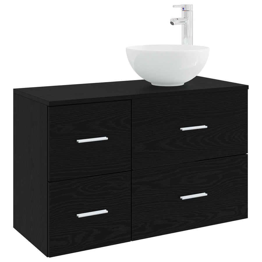 Badkamermeubelset 2 pcs Zwart eiken Bewerkt hout