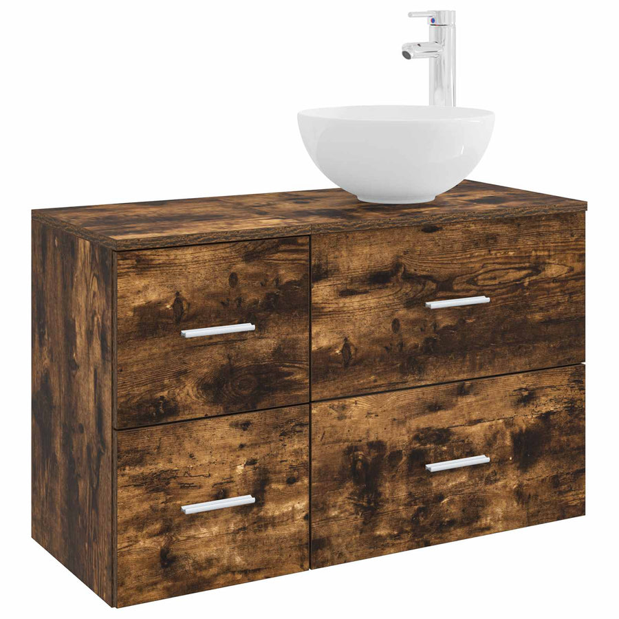 Badkamermeubelset 2 pcs Gerookt eiken Bewerkt hout