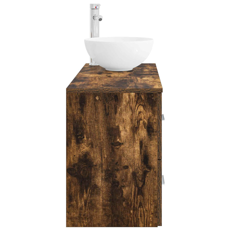 Badkamermeubelset 2 pcs Gerookt eiken Bewerkt hout