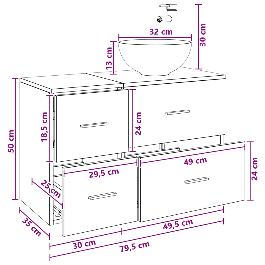Badkamermeubelset 2 pcs Oud hout Bewerkt hout