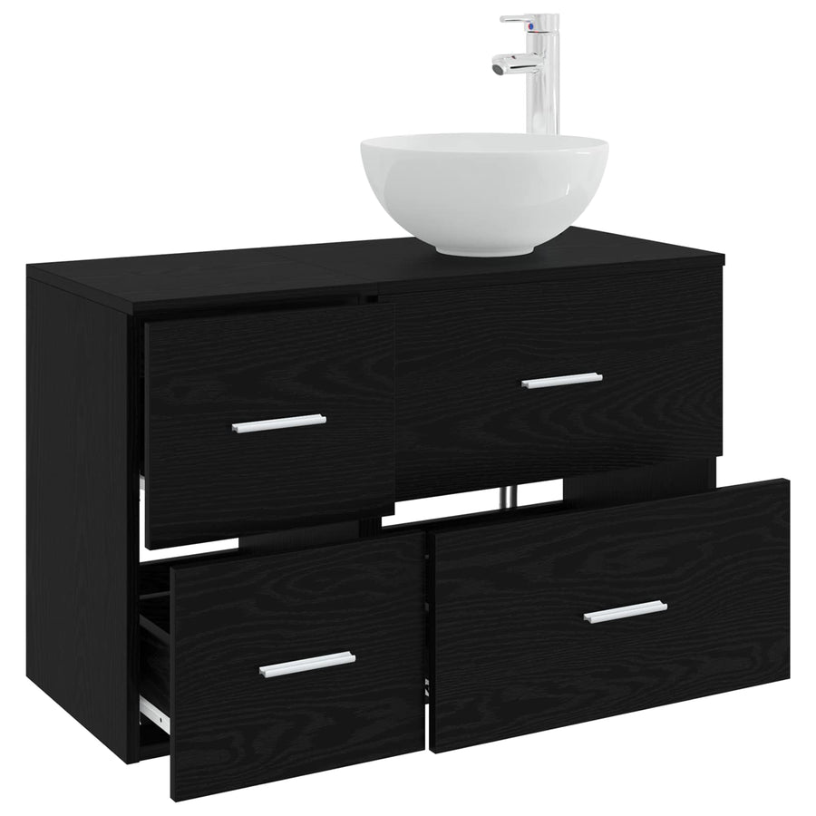 Badkamermeubelset 2 pcs Zwart eiken Bewerkt hout