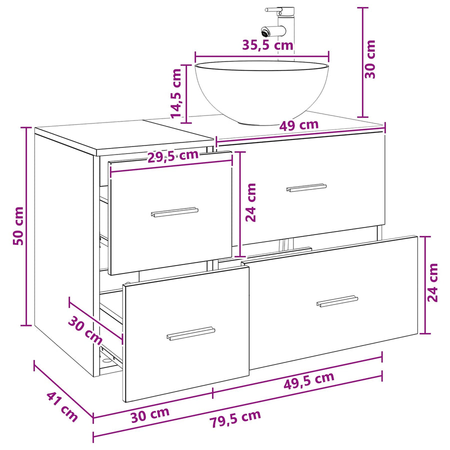 Badkamermeubelset 2 pcs Zwart eiken Bewerkt hout