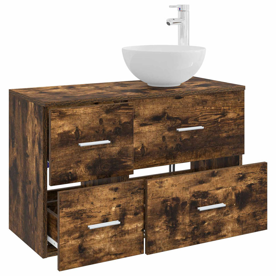 Badkamermeubelset 2 pcs Gerookt eiken Bewerkt hout