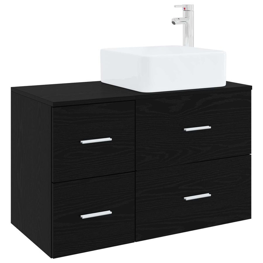 Badkamermeubelset 2 pcs Zwart eiken Bewerkt hout