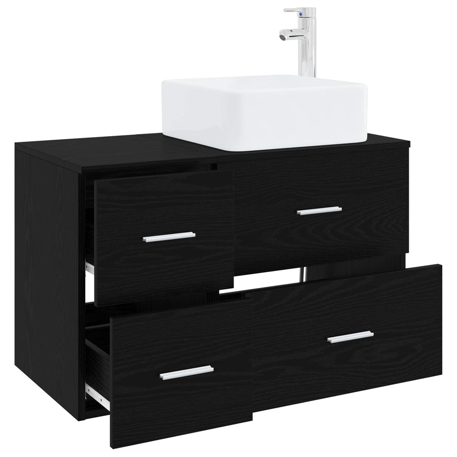 Badkamermeubelset 2 pcs Zwart eiken Bewerkt hout