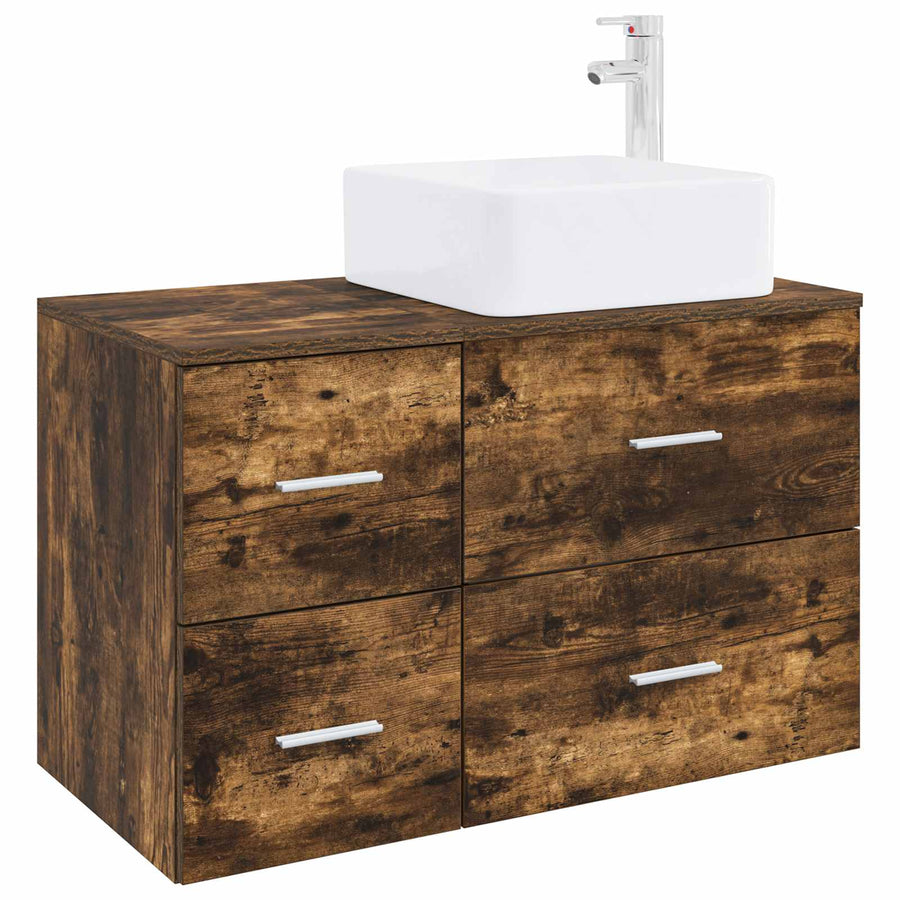 Badkamermeubelset 2 pcs Gerookt eiken Bewerkt hout