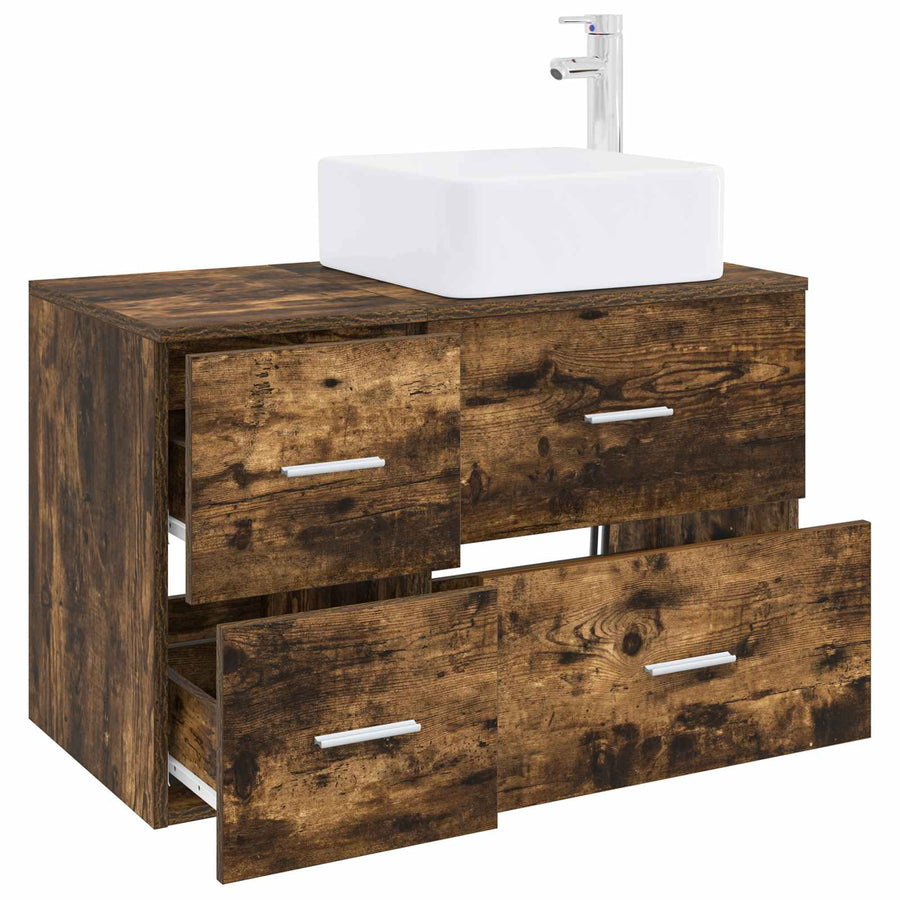 Badkamermeubelset 2 pcs Gerookt eiken Bewerkt hout