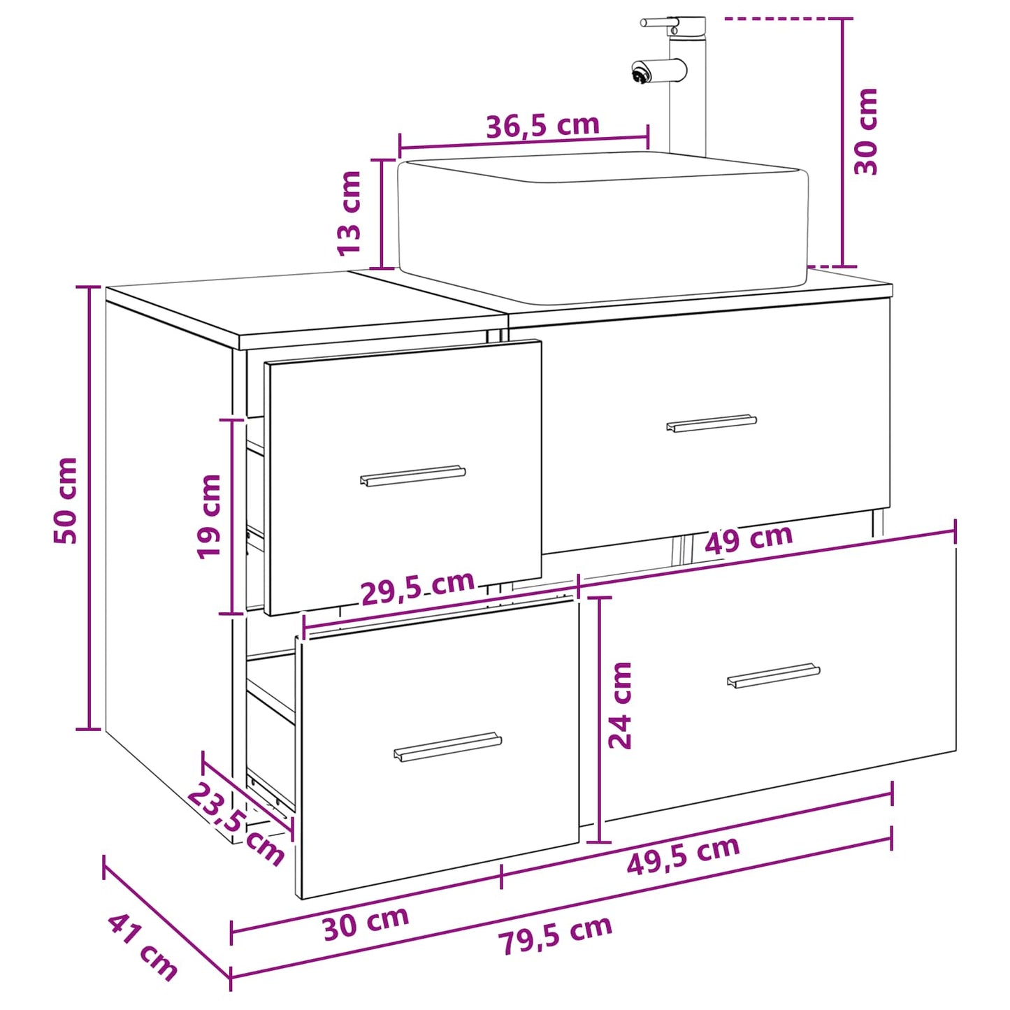 Badkamermeubelset 2 pcs Artisanaal eiken Bewerkt hout