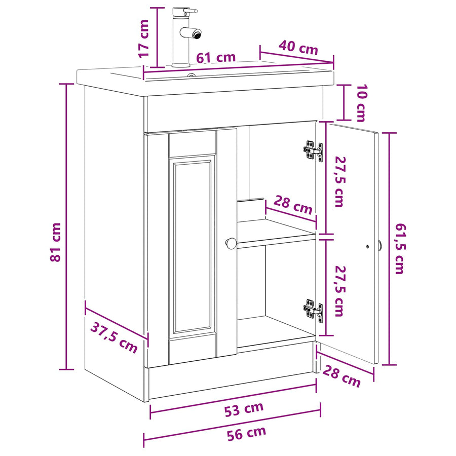 Badkamermeubelset Zwart 56 x 37,5 x 81 cm Bewerkt hout
