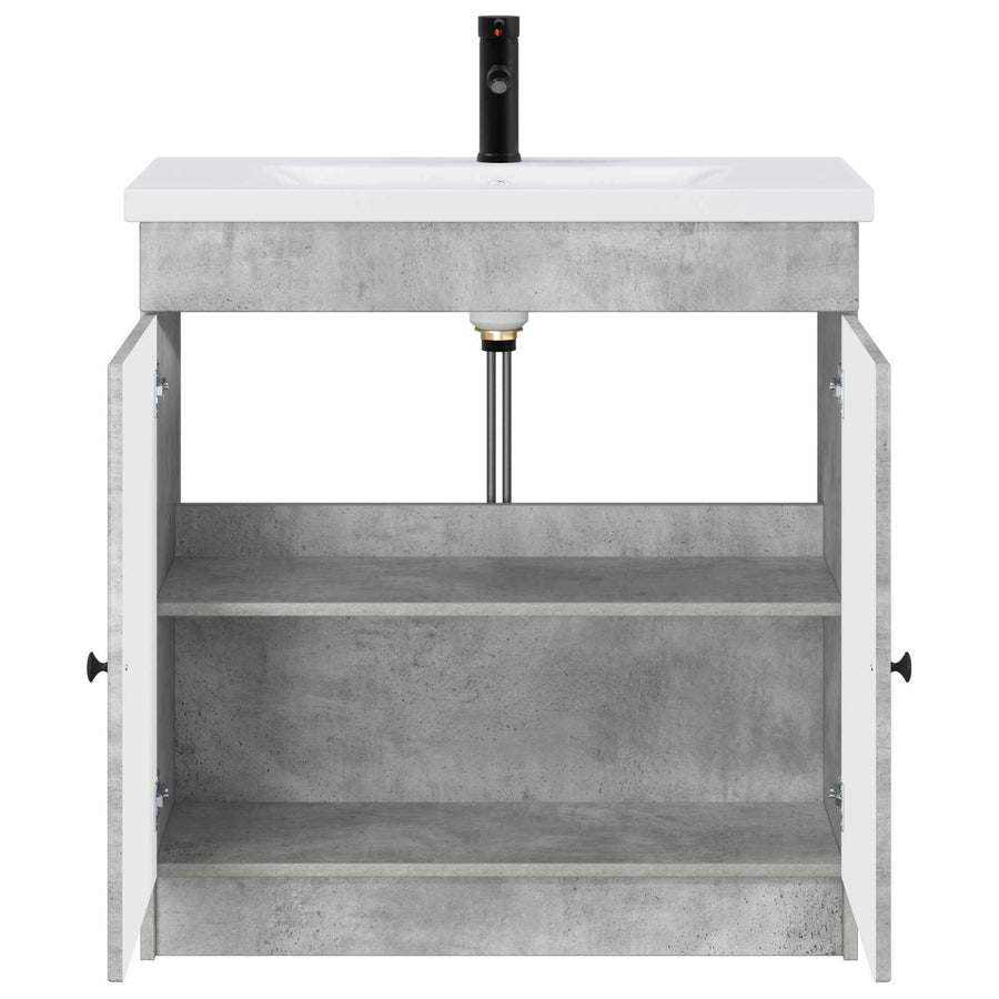 Badkamermeubelset Betongrijs 56 x 37,5 x 81 cm Bewerkt hout