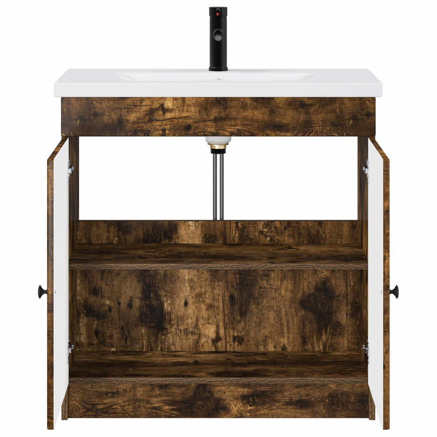 Badkamermeubelset Gerookt eiken 56 x 37,5 x 81 cm Bewerkt hout
