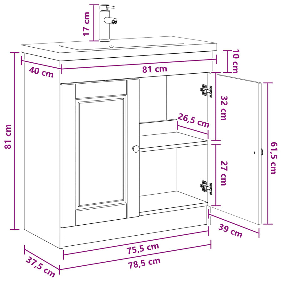 Badkamermeubelset Oud hout 78,5 x 37,5 x 81 cm Bewerkt hout