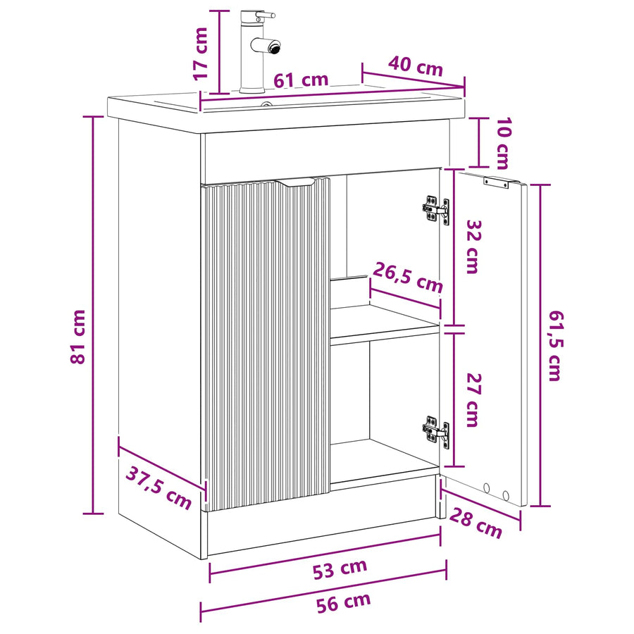 Badkamermeubelset Sonoma Eiken 56 x 37,5 x 81 cm Bewerkt hout