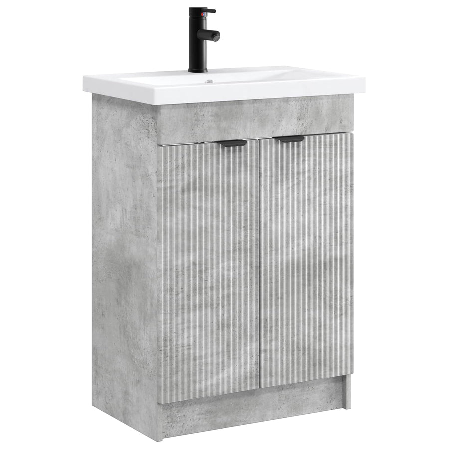 Badkamermeubelset Betongrijs 56 x 37,5 x 81 cm Bewerkt hout
