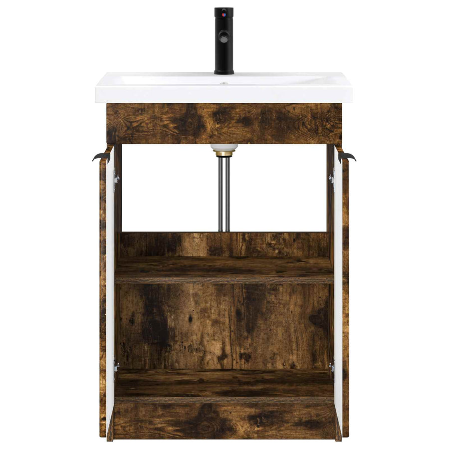 Badkamermeubelset Gerookt eiken 56 x 37,5 x 81 cm Bewerkt hout