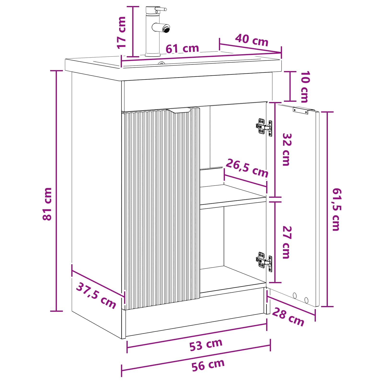 Badkamermeubelset Oud hout 56 x 37,5 x 81 cm Bewerkt hout