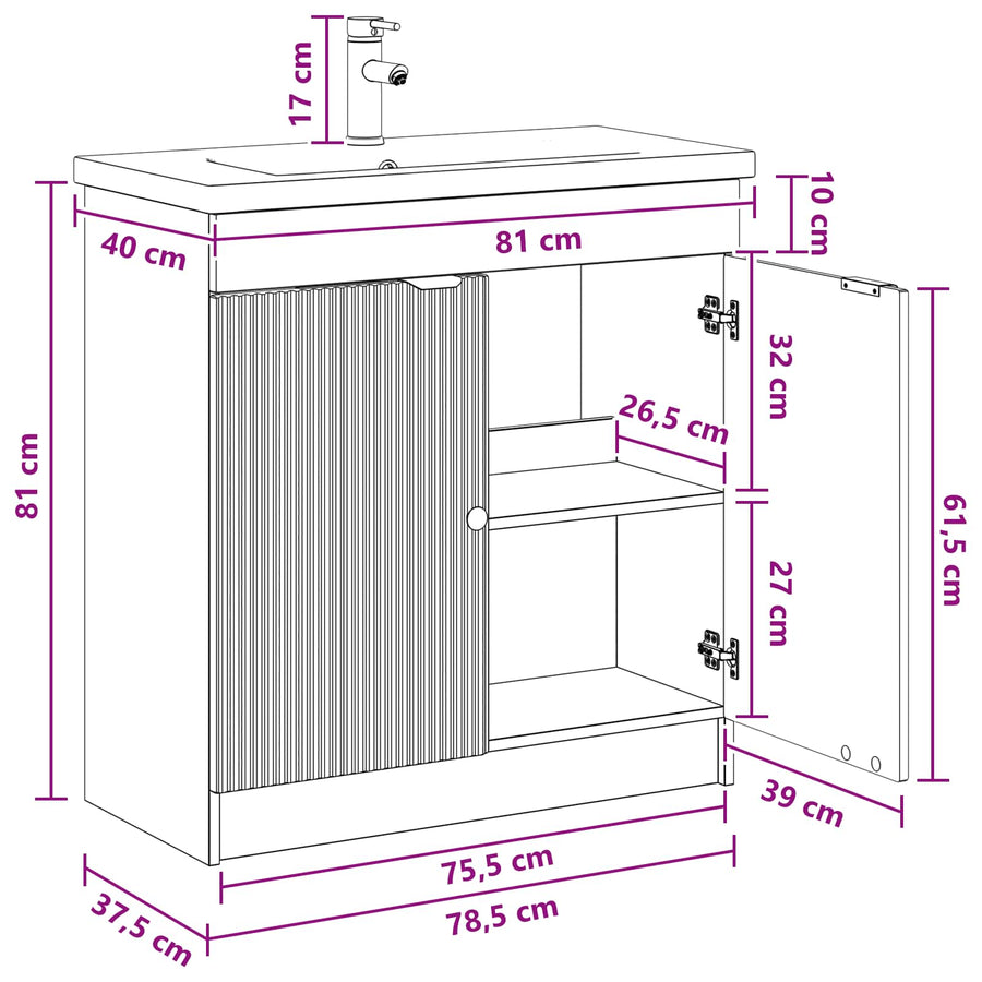 Badkamermeubelset Oud hout 78,5 x 37,5 x 81 cm Bewerkt hout