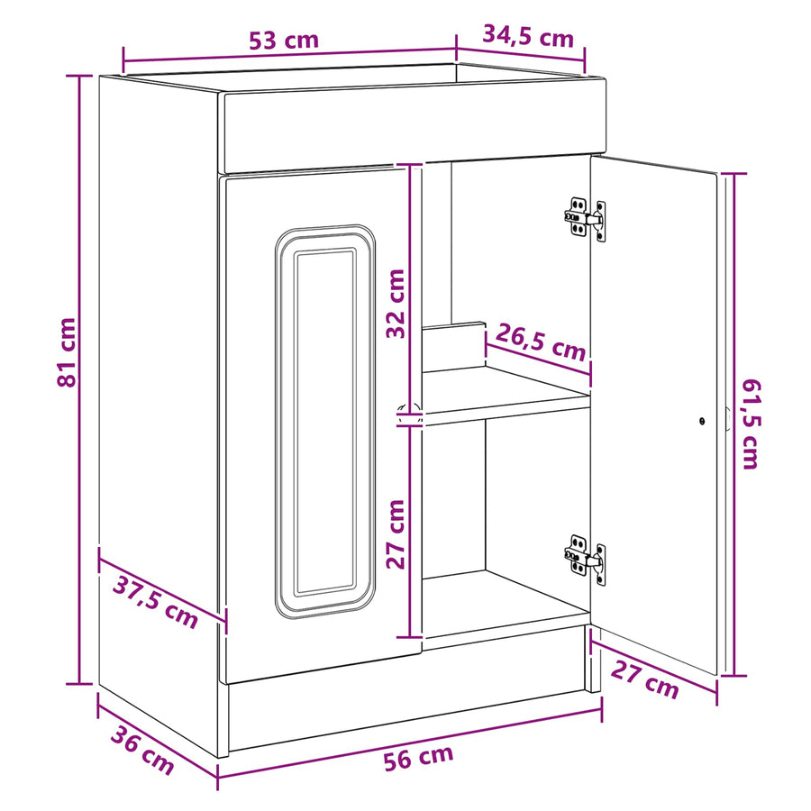 Badkamermeubelset Sonoma Eiken 56 x 37,5 x 81 cm Bewerkt hout
