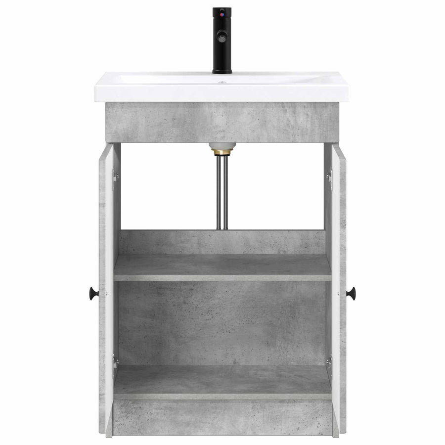 Badkamermeubelset Betongrijs 56 x 37,5 x 81 cm Bewerkt hout