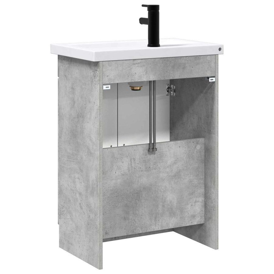 Badkamermeubelset Betongrijs 56 x 37,5 x 81 cm Bewerkt hout