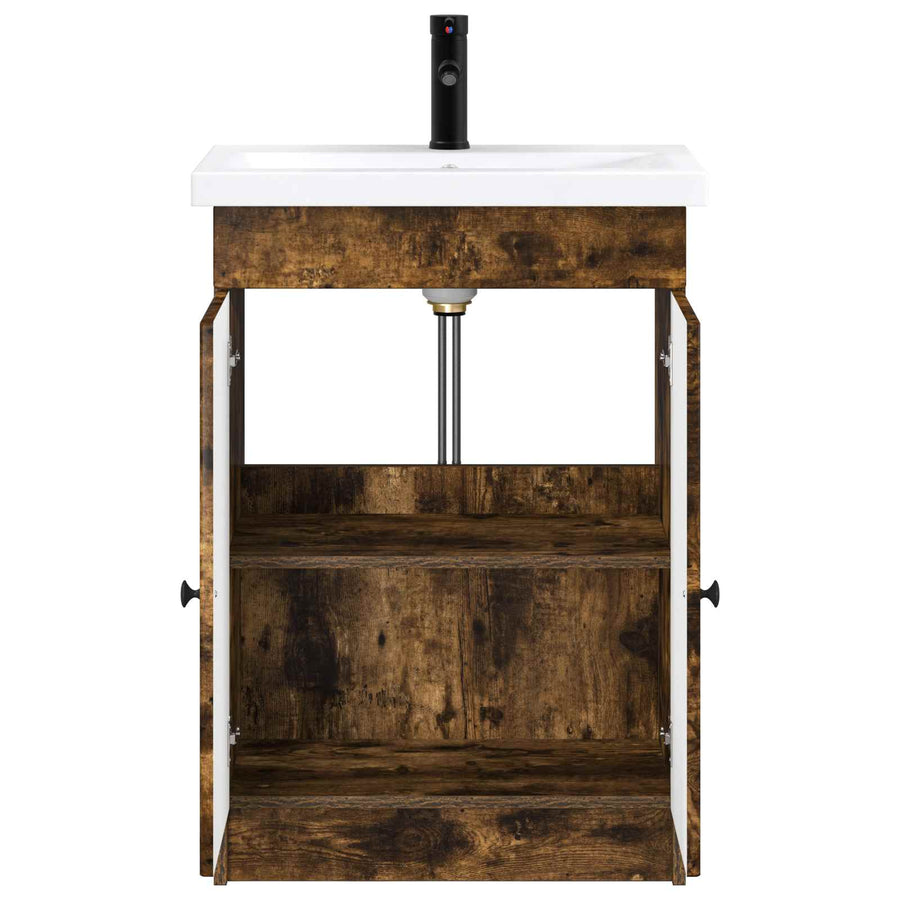 Badkamermeubelset Gerookt eiken 56 x 37,5 x 81 cm Bewerkt hout