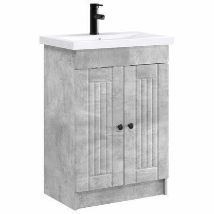 Badkamermeubelset Betongrijs 56 x 37,5 x 81 cm Bewerkt hout
