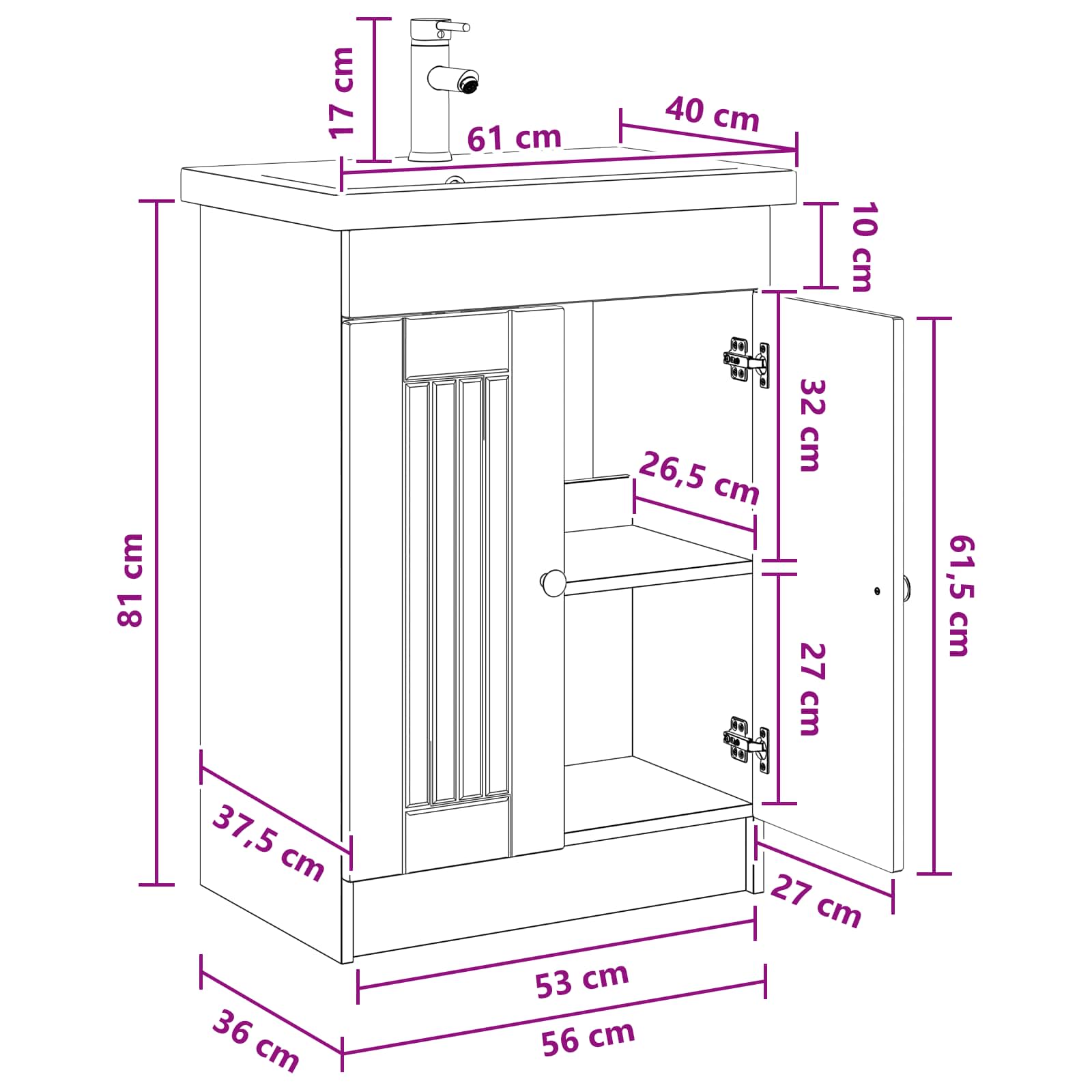 Badkamermeubelset Betongrijs 56 x 37,5 x 81 cm Bewerkt hout