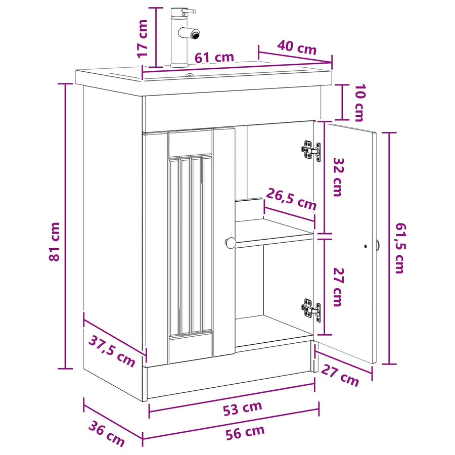 Badkamermeubelset Grijs Sonoma 56 x 37,5 x 81 cm Bewerkt hout