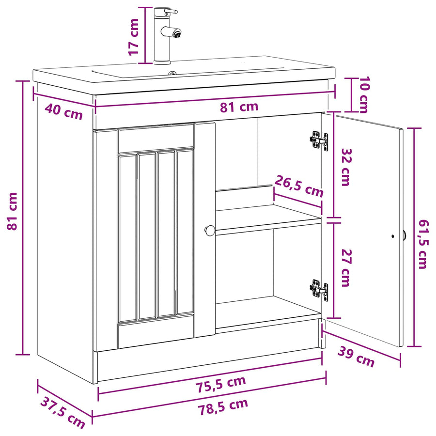Badkamermeubelset Zwart 78,5 x 37,5 x 81 cm Bewerkt hout
