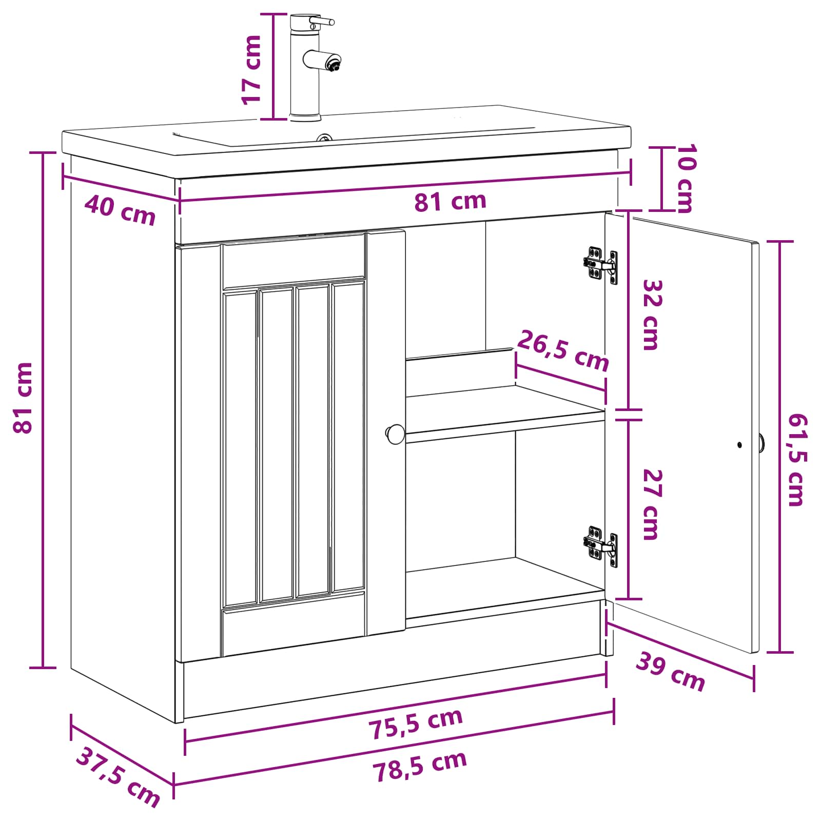Badkamermeubelset Grijs Sonoma 78,5 x 37,5 x 81 cm Bewerkt hout