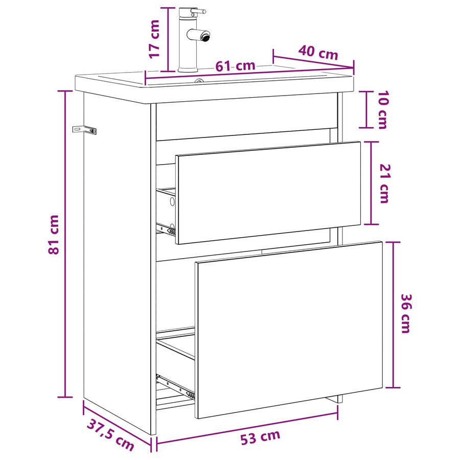 Badkamermeubelset Zwart eiken 61 x 40 x 84,5 cm Bewerkt hout