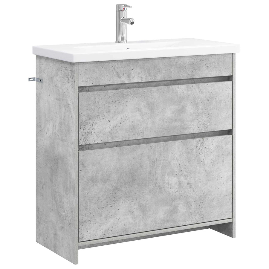 Badkamermeubelset Betongrijs 81 x 40 x 84,5 cm Bewerkt hout
