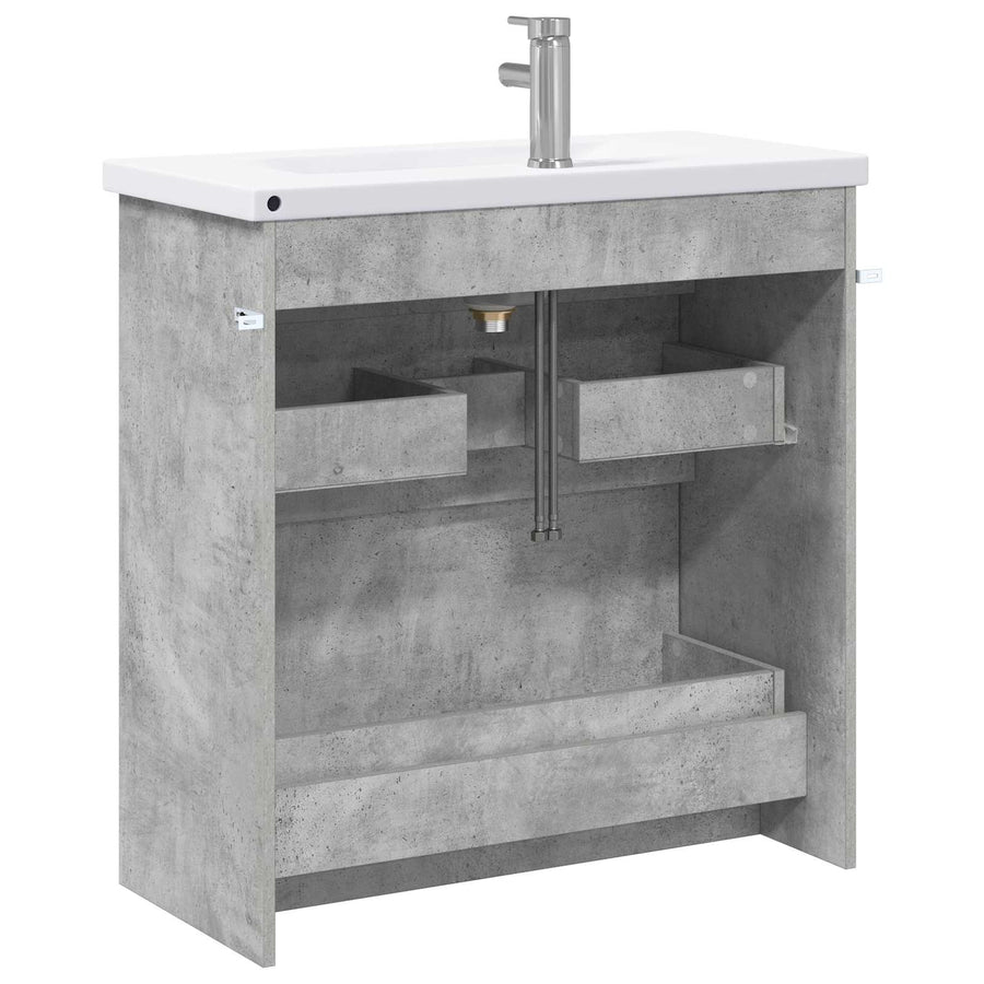 Badkamermeubelset Betongrijs 81 x 40 x 84,5 cm Bewerkt hout