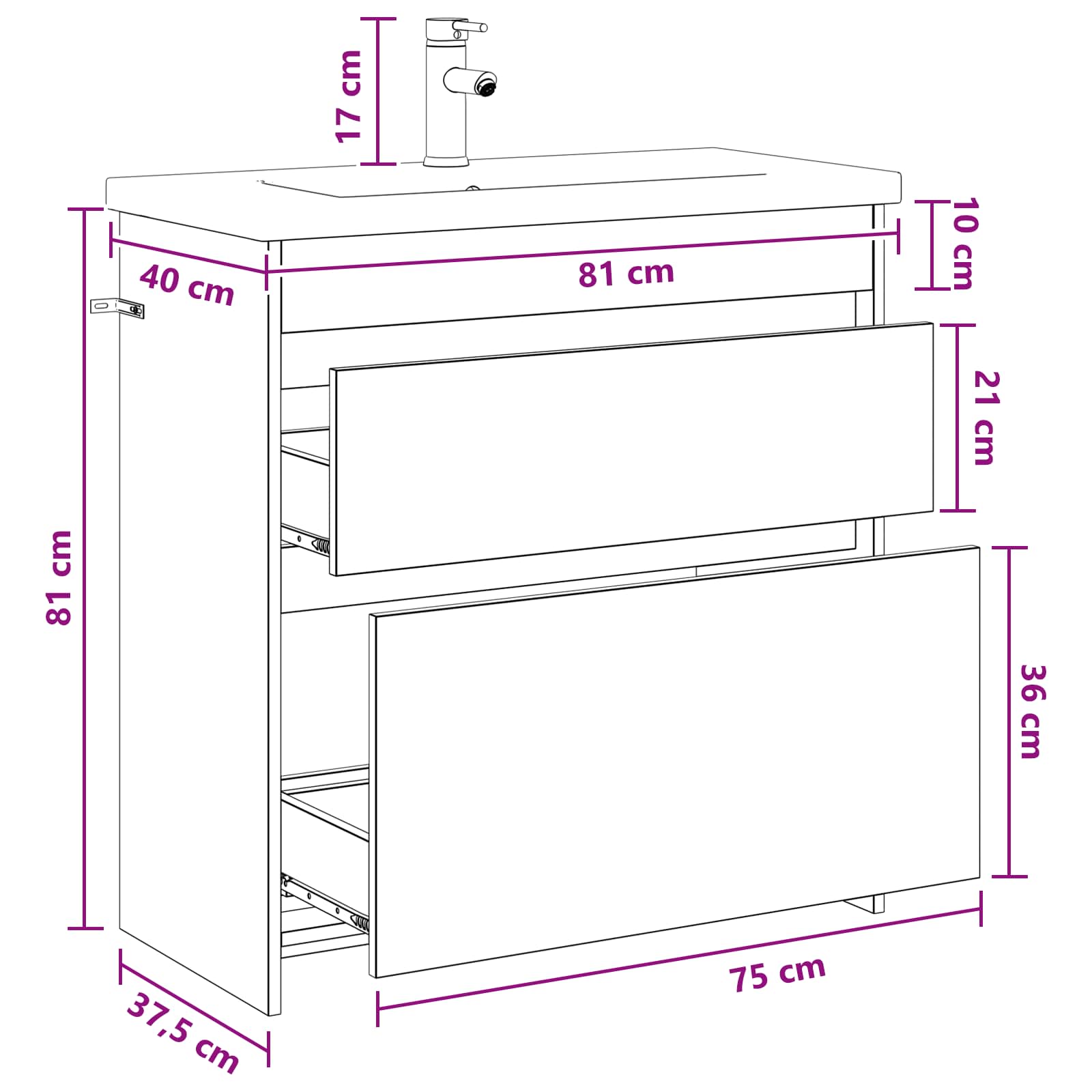 Badkamermeubelset Betongrijs 81 x 40 x 84,5 cm Bewerkt hout