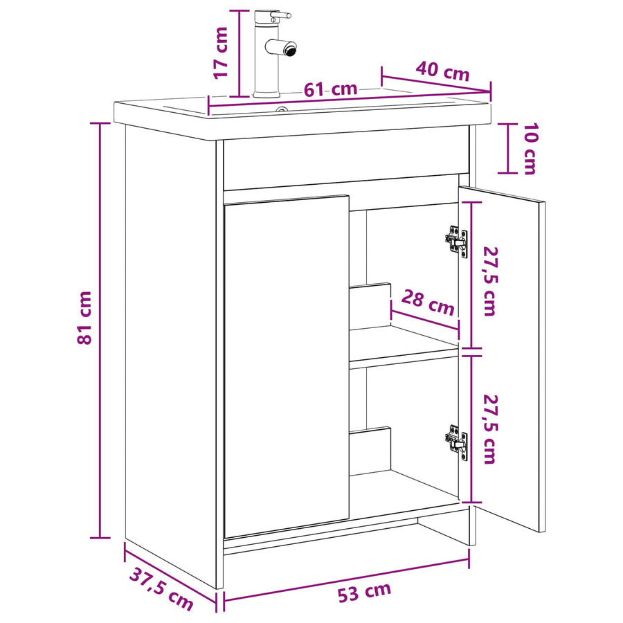 Badkamermeubelset Zwart eiken 61 x 40 x 84,5 cm Bewerkt hout