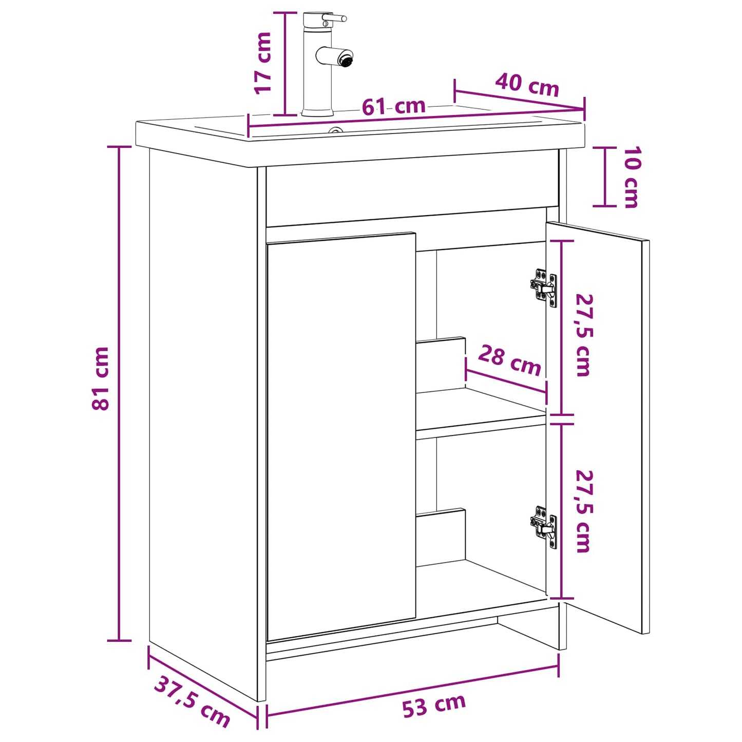 Badkamermeubelset Sonoma Eiken 61 x 40 x 84,5 cm Bewerkt hout