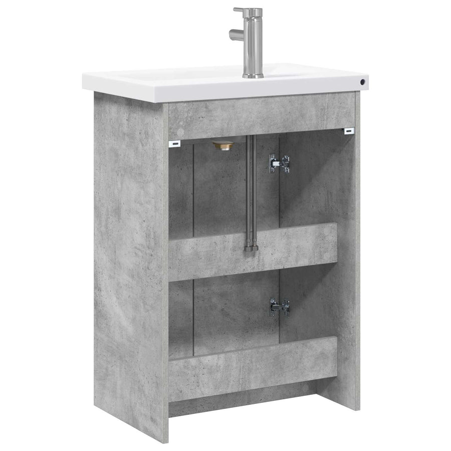 Badkamermeubelset Betongrijs 61 x 40 x 84,5 cm Bewerkt hout
