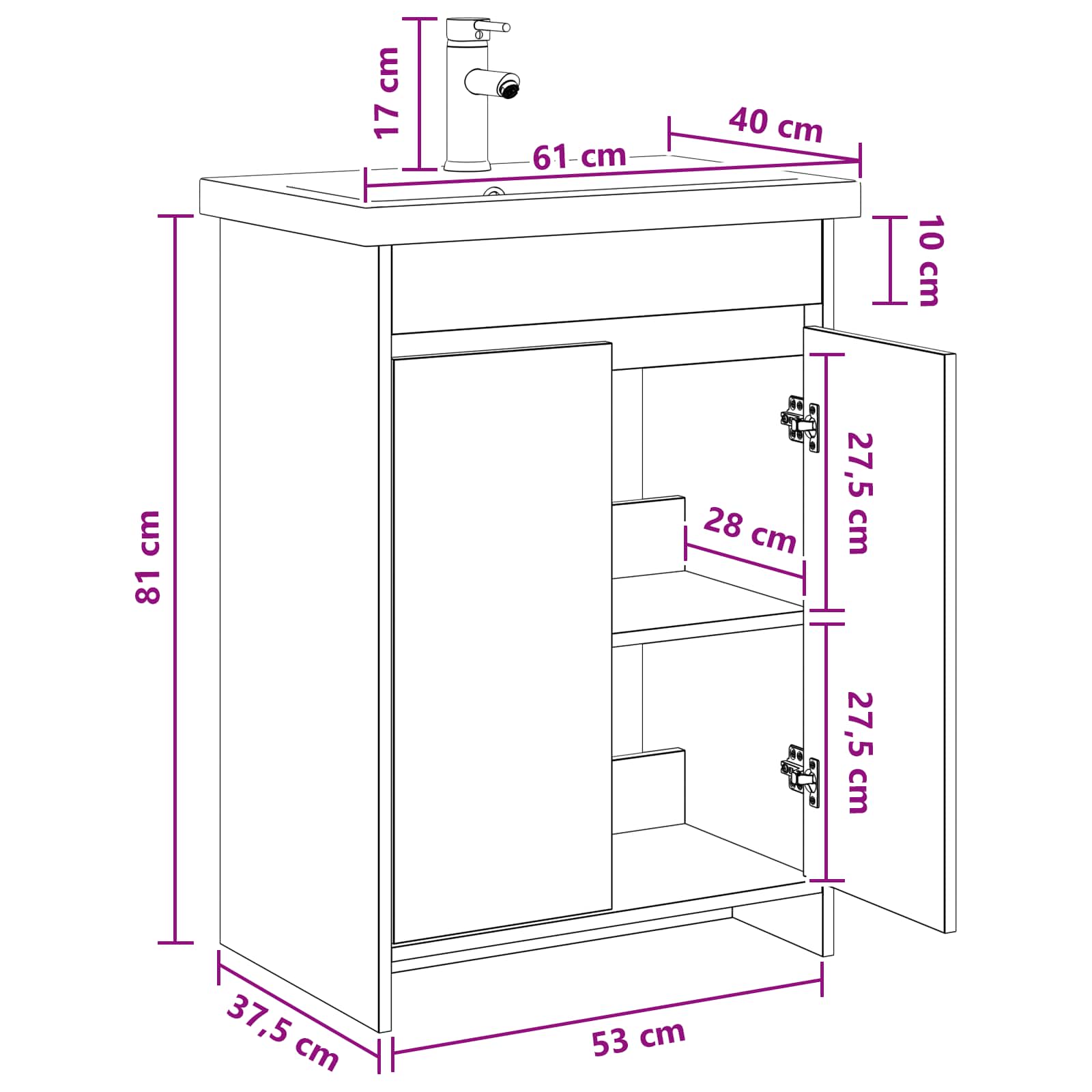 Badkamermeubelset Betongrijs 61 x 40 x 84,5 cm Bewerkt hout