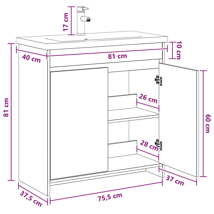 Badkamermeubelset Zwart eiken 81 x 40 x 84,5 cm Bewerkt hout