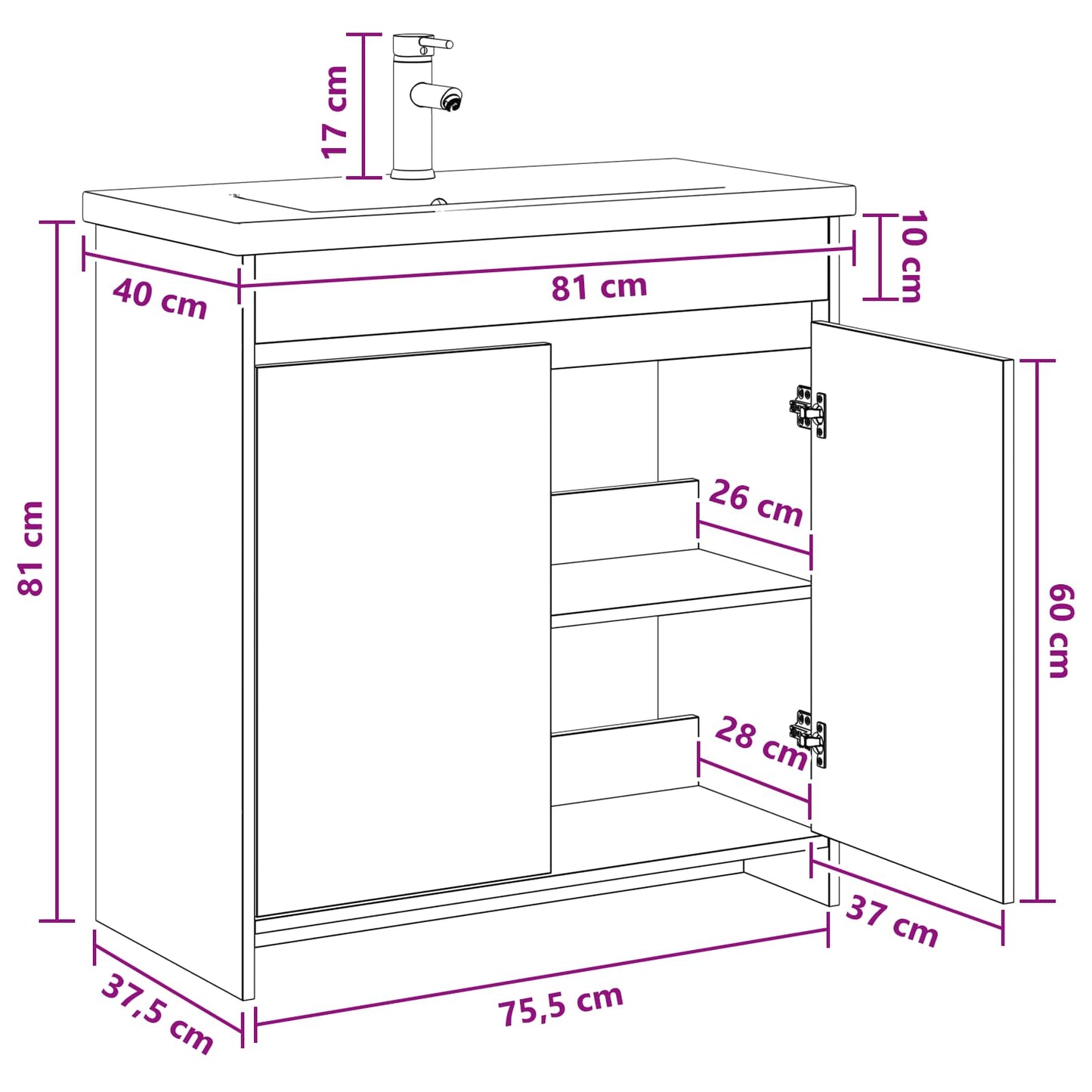 Badkamermeubelset Betongrijs 81 x 40 x 84,5 cm Bewerkt hout