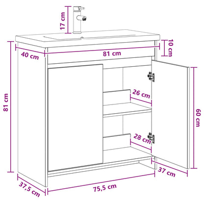 Badkamermeubelset Betongrijs 81 x 40 x 84,5 cm Bewerkt hout