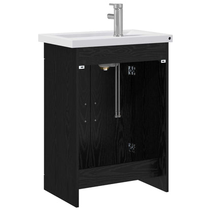 Badkamermeubelset Zwart eiken 61 x 40 x 84,5 cm Bewerkt hout