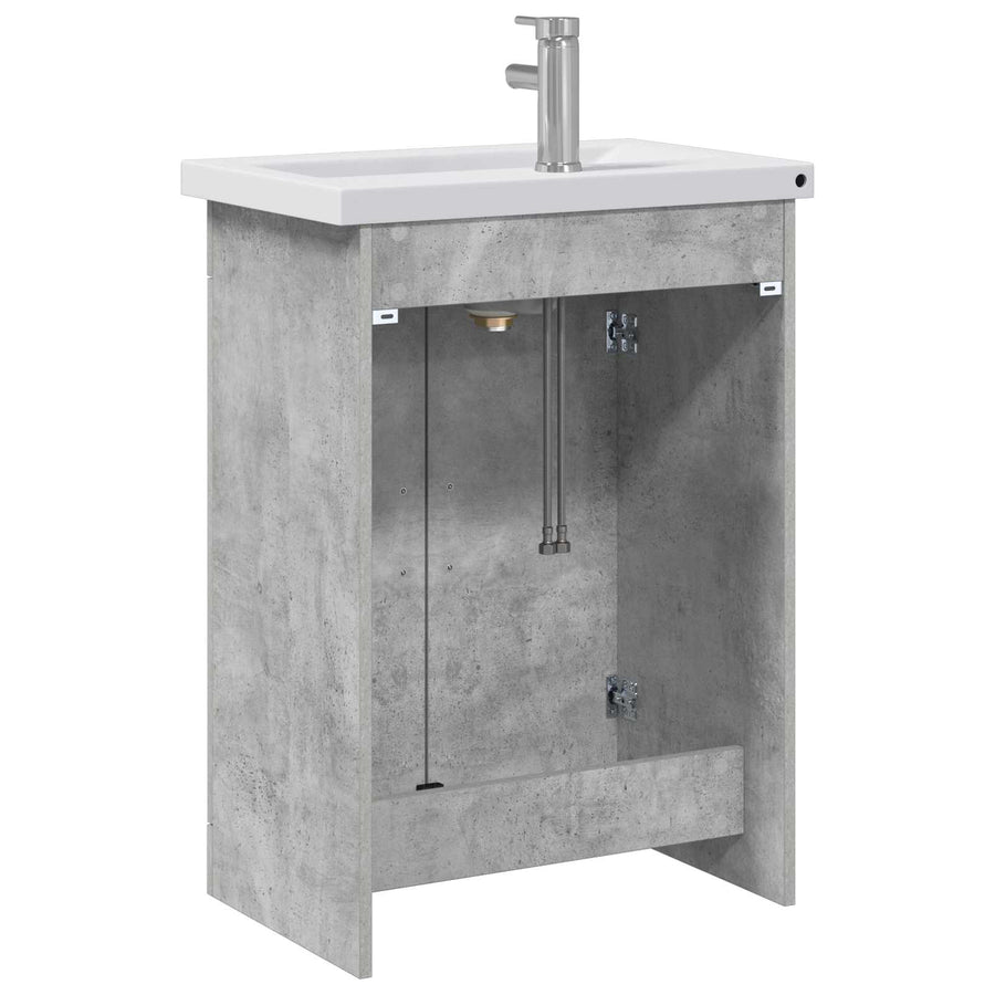 Badkamermeubelset Betongrijs 61 x 40 x 84,5 cm Bewerkt hout