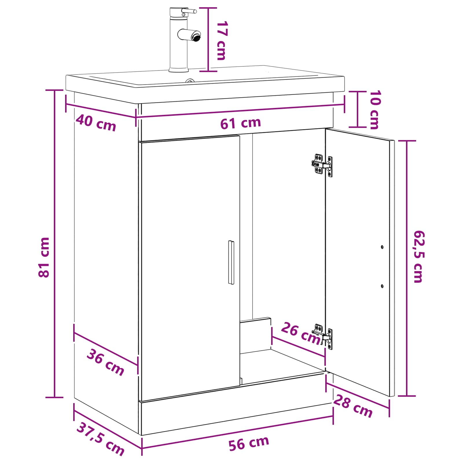 Badkamermeubelset Betongrijs 61 x 40 x 84,5 cm Bewerkt hout