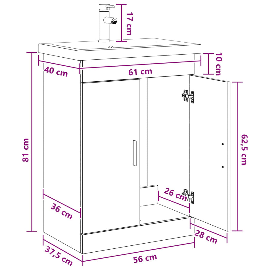 Badkamermeubelset Oud hout 61 x 40 x 84,5 cm Bewerkt hout