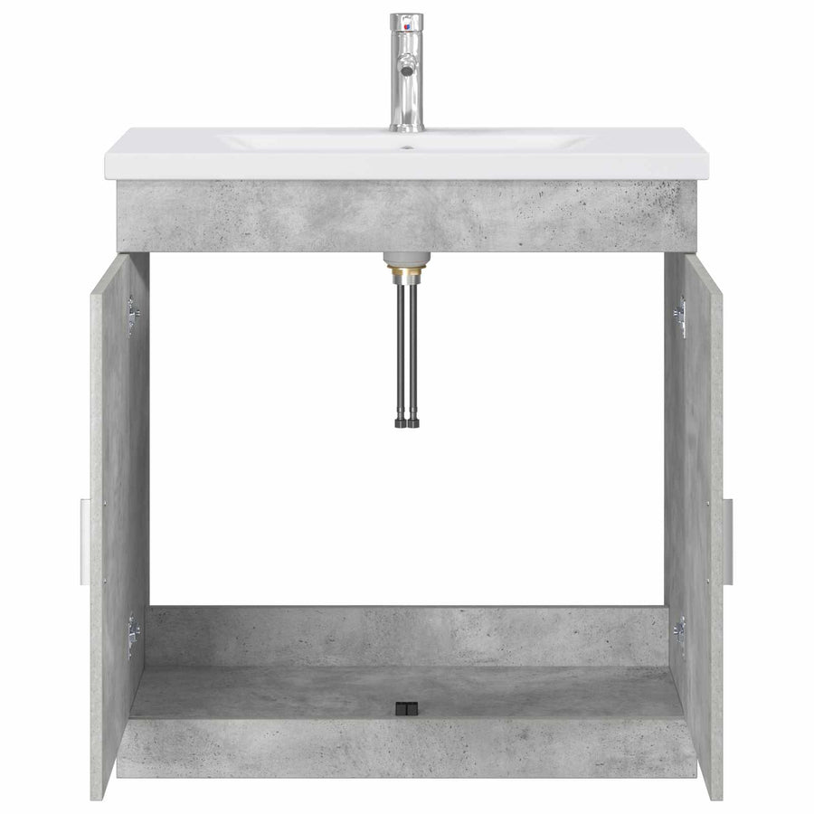 Badkamermeubelset Betongrijs 81 x 40 x 84,5 cm Bewerkt hout